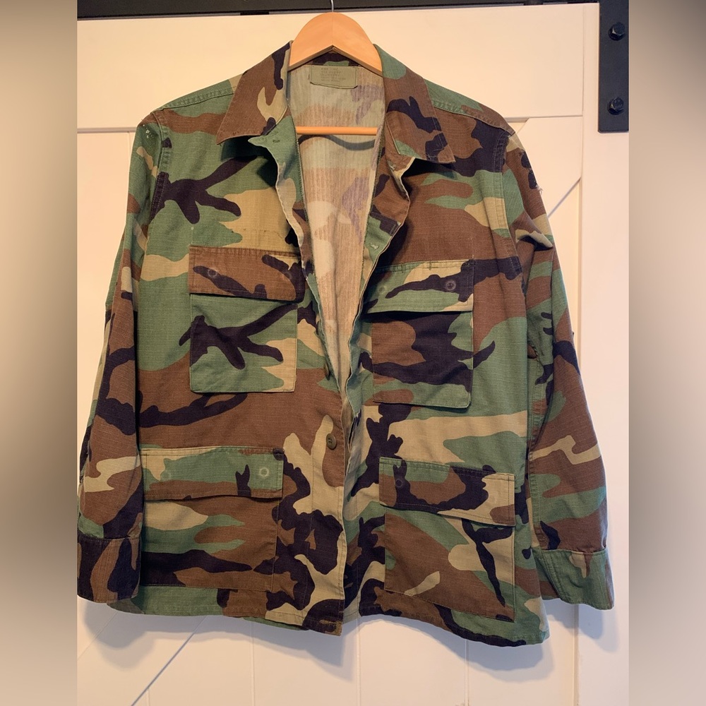 Distressed Vintage Military Camo Combat Coat Size Medium Short